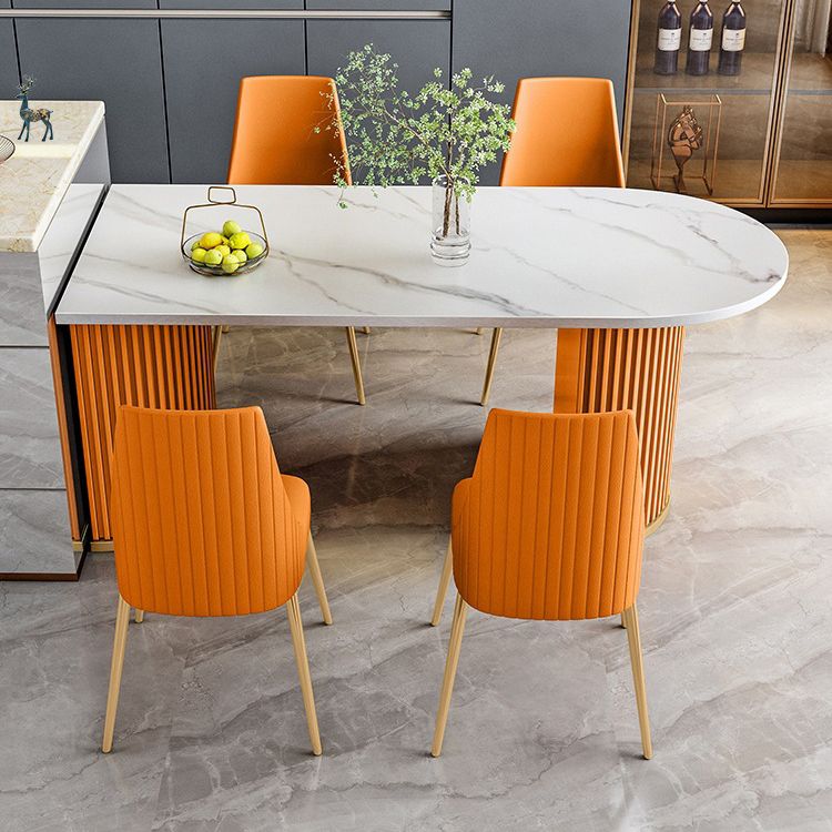 Stone White Top Dining Table Modern Dining Table with Double Pedestal Base
