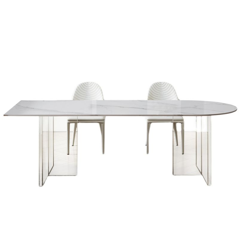 Stone Dining Table Home Dinner Furniture with Acrylic Double Pedestal for Small Apartment