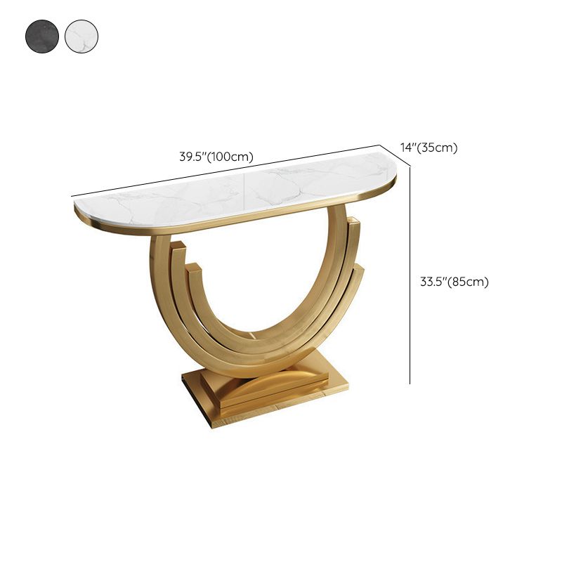 Glam Marble Console Table Half Moon Stainless Steel Accent Table for Hall
