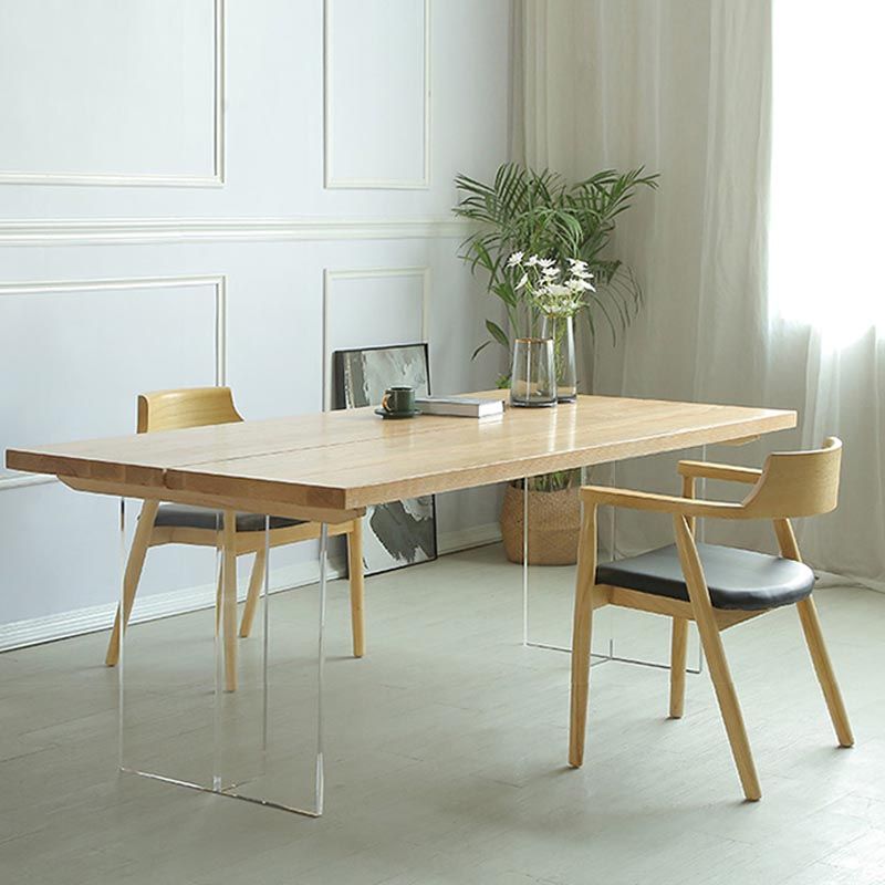 Natural Dining Table Rectangle Contemporary Style Solid Wood Dinner Table