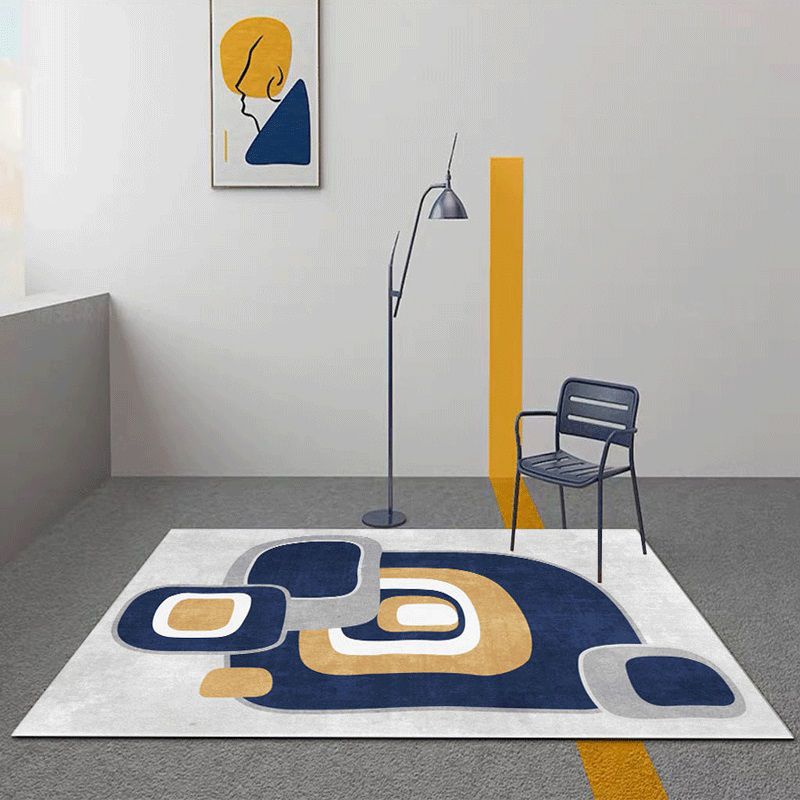 Navy Simple Rug Polyester Color Block Rug Non-Slip Backing Rug for Drawing Room