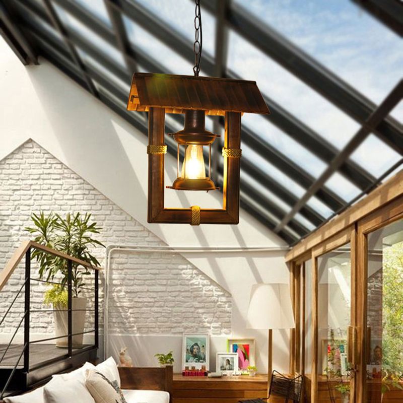 Bulbe simple bambou rectangulaire rétro suspendu lumière nautique de style kérosène modélisation de lampe suspendue lampe