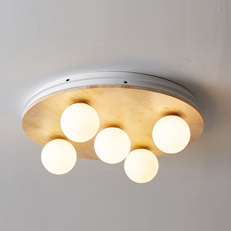 Contemporary Geometric Flush Light Fixture Wood Flush Mount Ceiling Fixture in Brown