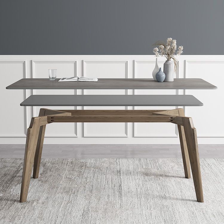 Rectangle Sintered Stone Grey Tone Dining Table Vintage 4 Legs Table for Dining Room