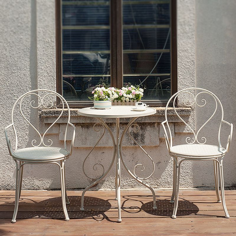 Contemporary Open Back Patio Arm Chair in Iron Frame Set of 2