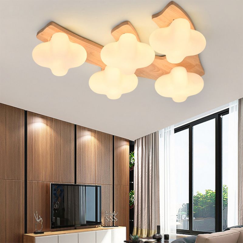 Geometric Shape Glass Flush Light Modern Style Multi Lights Flush Mount Fixture in Brown