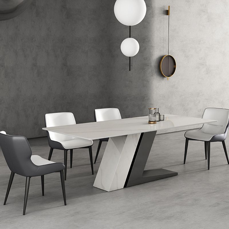 Modern Sintered Stone Dining Table Set with Rectangle Table and Metal Base Formal Dining Set