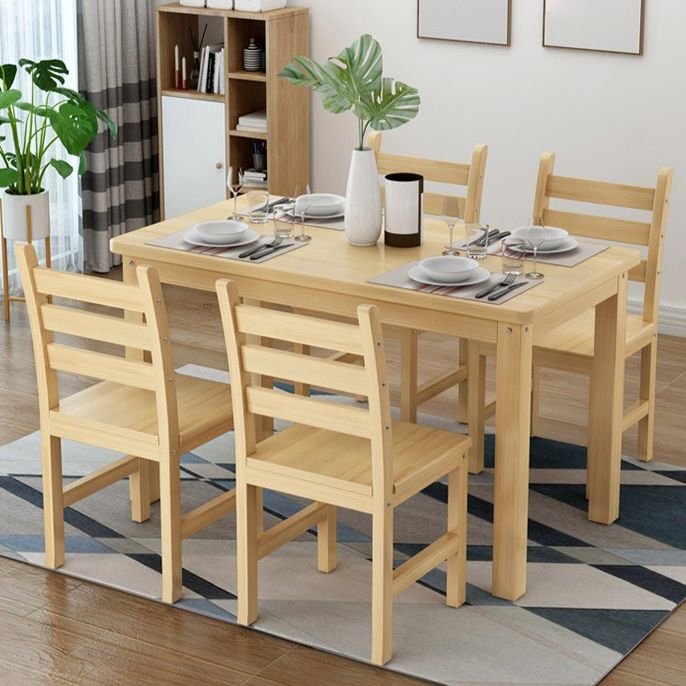 Contemporary Solid Wood Rectangular Dining Table with 4 Legs