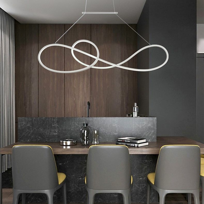 LED Strip Island Light Fixture Minimalist Metal Dining Room Linear Pendant Lighting