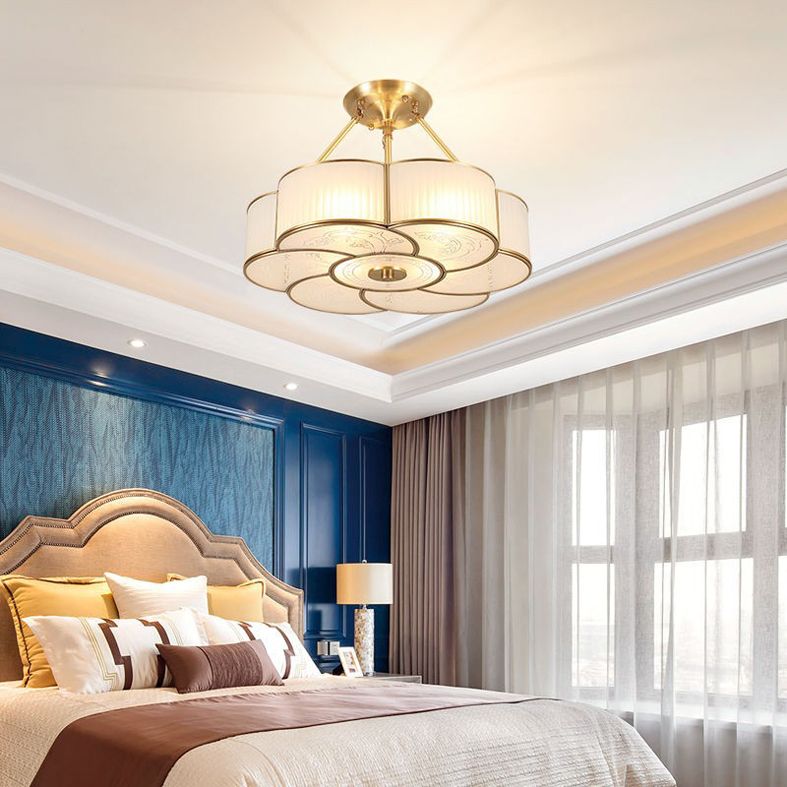 Scalloped Semi-Flush Mount Light Traditional Glass Ceiling Lamp for Bedroom