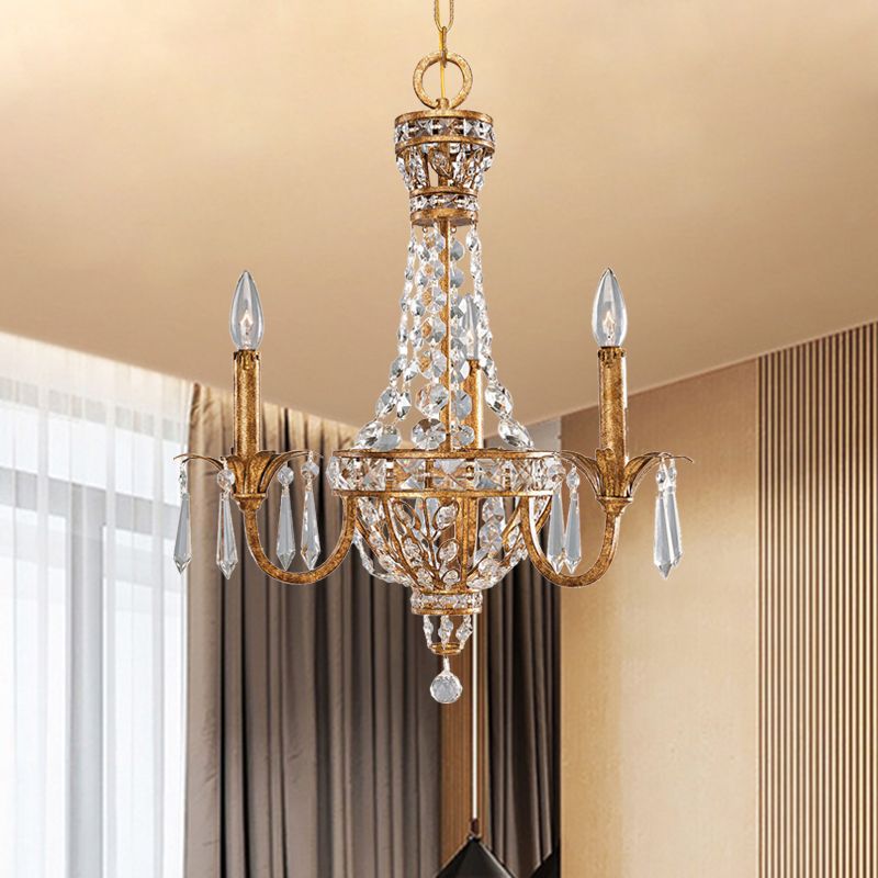 Retro Candelabra Chandelier Pendant Light 3-Head Metal Hanging Lamp Kit with Crystal Accent in Rust