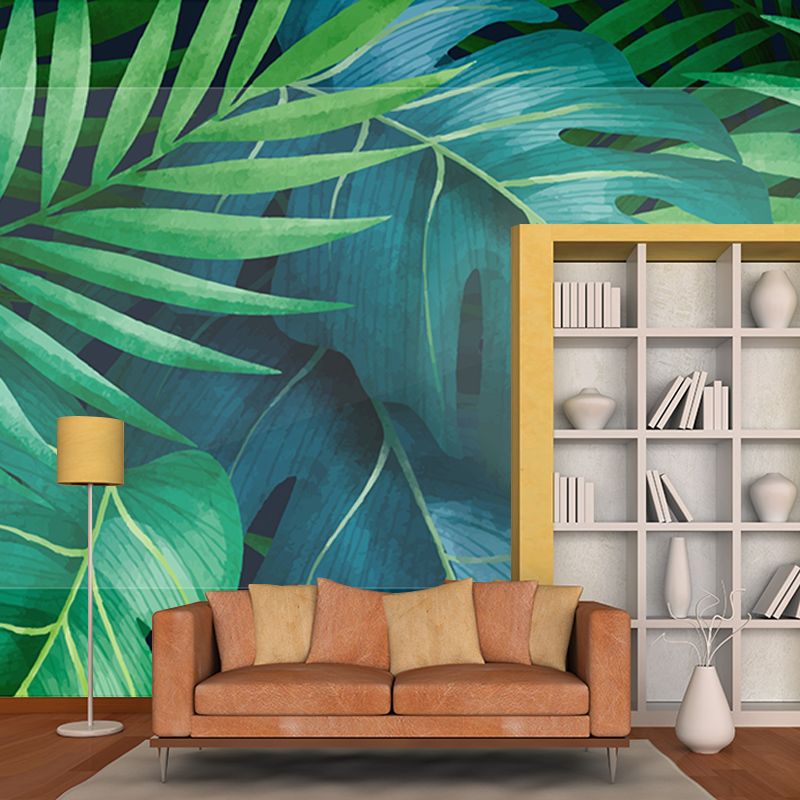 Tropical Plants Illustration Wall Decor Stain Resistant Wall Covering for Dining Room