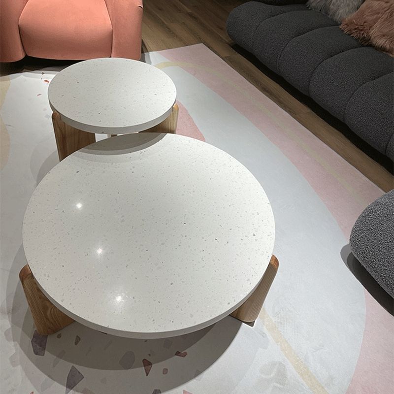 3 Legs Single Coffee Table Modern Round White Slate Coffee Table