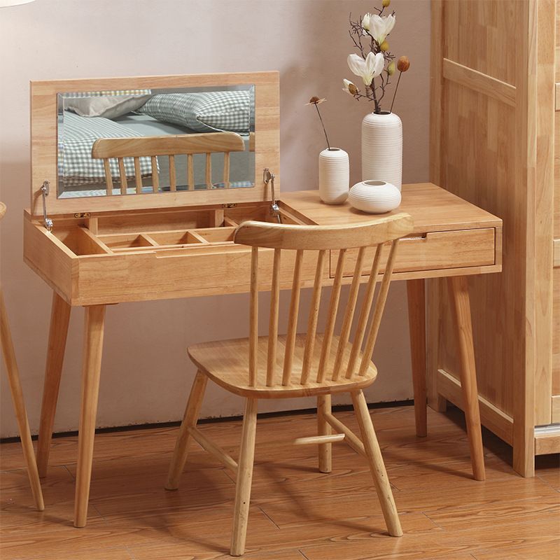 29.92" H Solid Wood Make -up Vanity with Drawer and Mirror Dressing Table