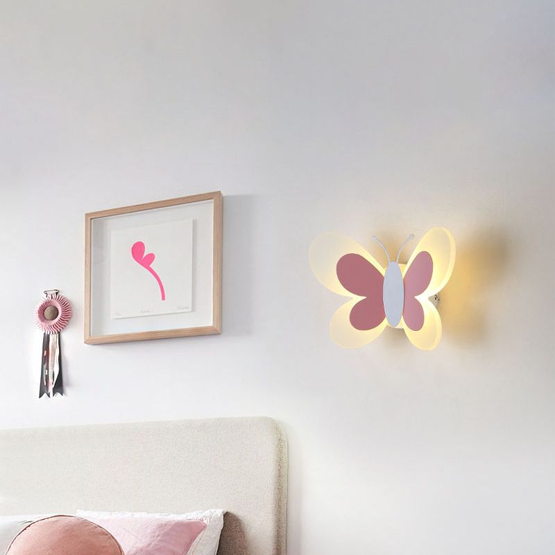 Cartoon Acrylic Wall Lighting 1-Light Butterfly Sconce Light for Children's Room