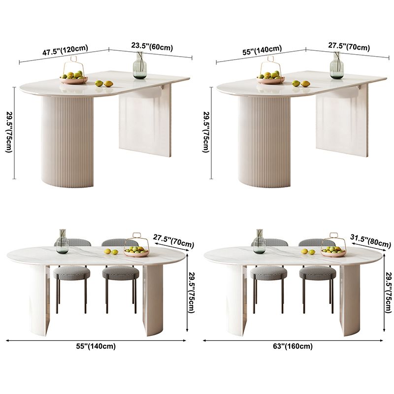 Ovale witte eettafel Gesinterde stenen tafel Eigentijds met dubbel voetstuk
