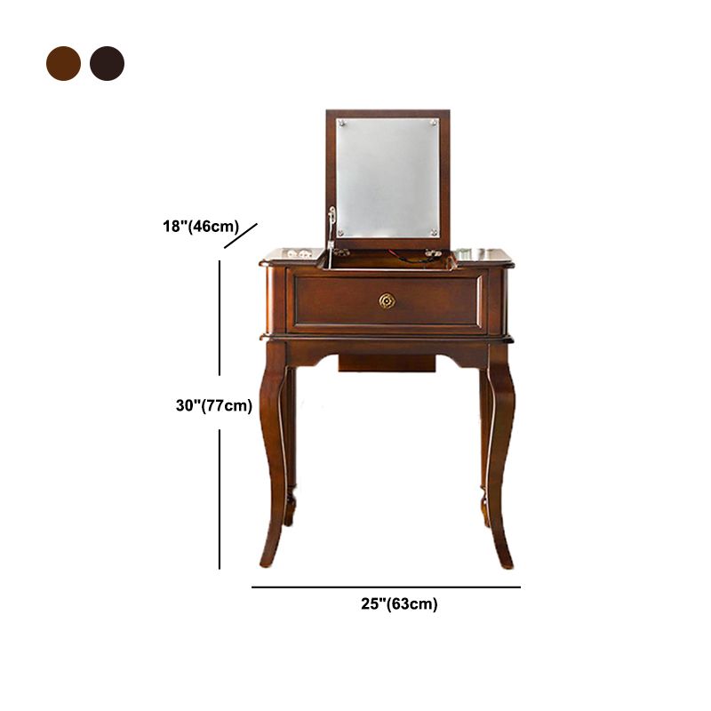 Traditional Flip-Top Vanity Dressing Table Wooden Makeup Vanity Set