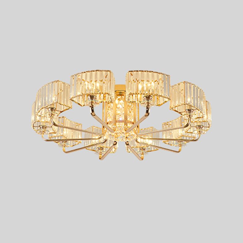 Moderne Metall-Halbblüte-Lampen-Golddecke mit Rechteckkristallschatten mehrköpfiger Kopf
