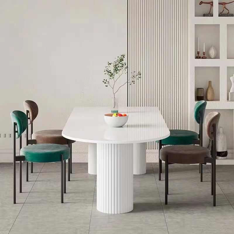 White Sintered Stone Top Dining Table Modern Free Form Iron Base Table