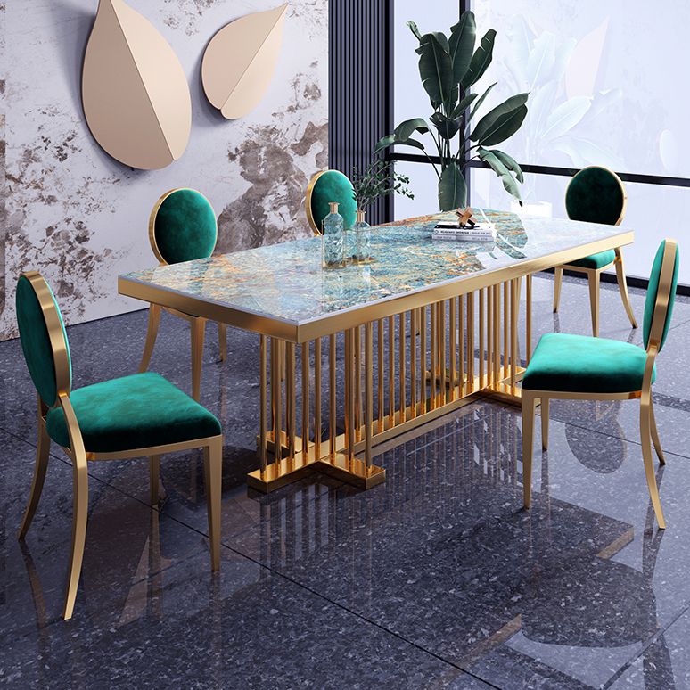 Metal Traditional Luxury Rectangle Dining Table Sintered Stone Top Table with Trestle