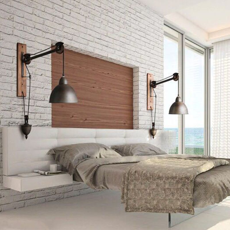 Industrial Style Bowl Shade Lesen Wandlampe 1-Licht Metall Wandleuchte mit Riemenscheibe in Schwarz