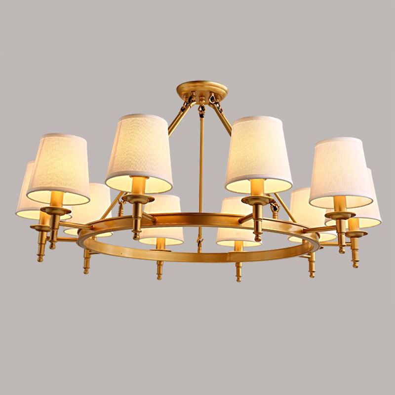 Wagon Wheel Light Fixture Traditional Multi-Head Chandelier Pendant Lamp with White Fabric Shade