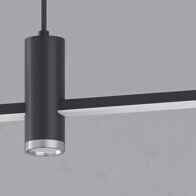 Minimalist Linear Island Chandelier Light Metal Dinning Room LED Hanging Chandelier in Black