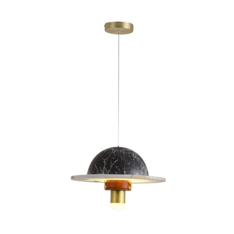 Novelty Postmodern UFO Shaped Pendant Light Marble Bedside LED Hanging Lamp in Gold