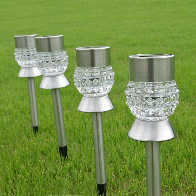 Tapered Backyard LED Stake Light Stainless-Steel Modern Solar Lawn Lighting with Plastic Decor, Clear