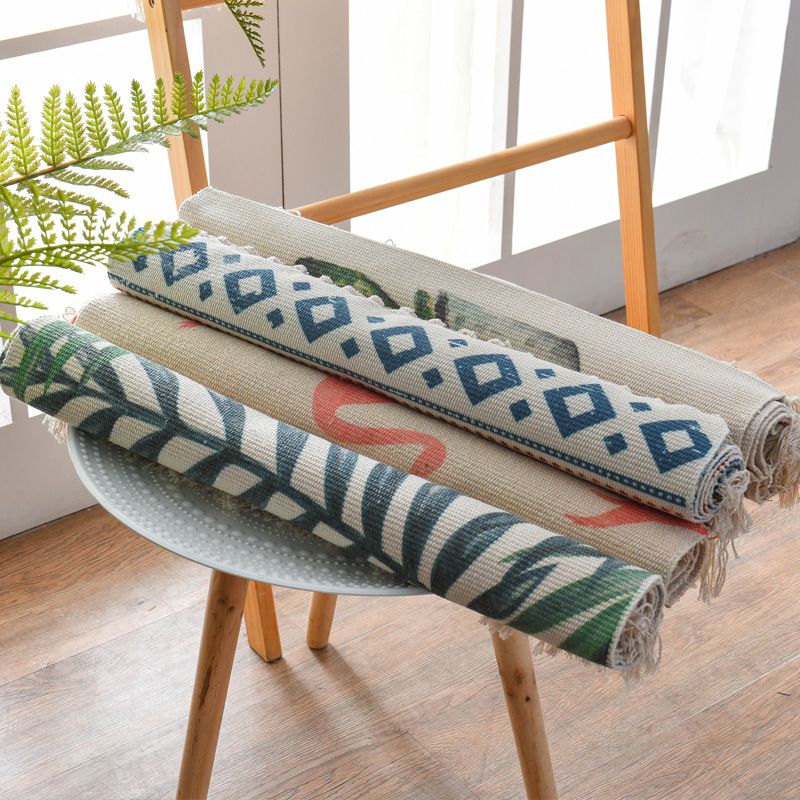 Bohemian Tribal Print Rug Retro Washable Area Carpet Fringe Design Cotton Blend Rug for Home Decor