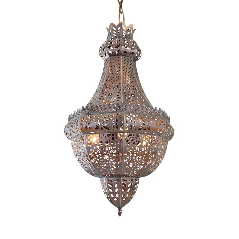 3 Lights Ceiling Hang Fixture Arab Cutout Basket Metal Chandelier Pendant Light in Brass