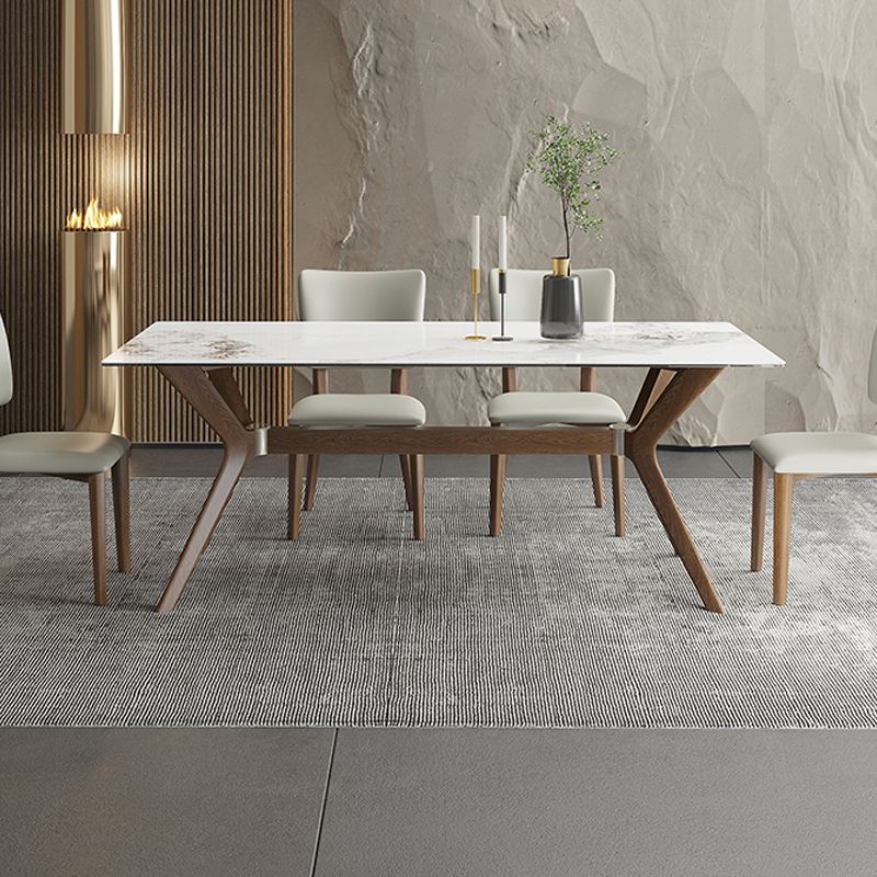 Modern Sintered Stone Top Table Rectangular Table with Wooden Base