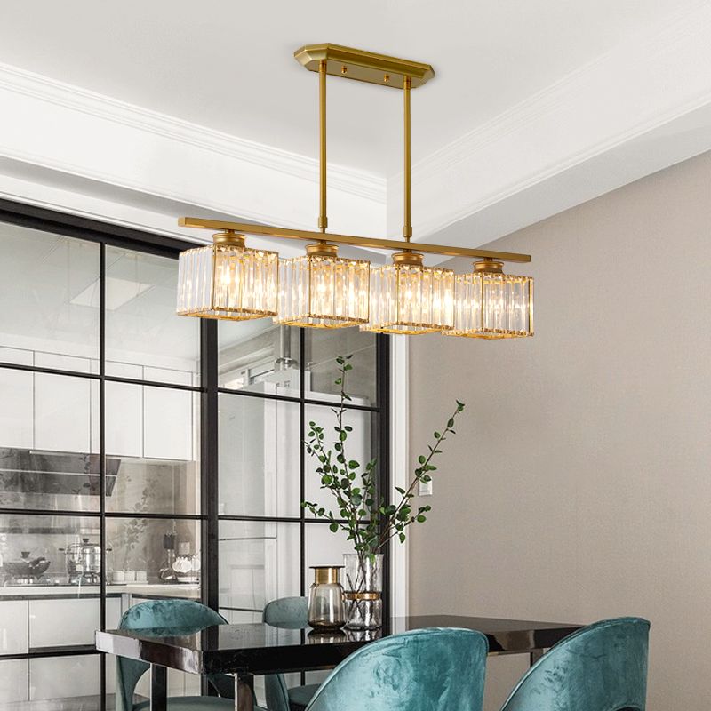 Modern Island Chandelier 4-Head Restaurant Pendant Lighting Fixtures with Crystal Shade