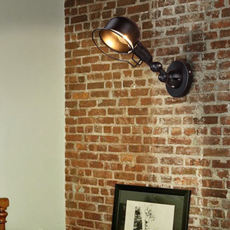 Industriestil Schwung Arm Wandlampe 1 Kopf Metall Wandleuchte mit Kuppelschatten in Schwarz