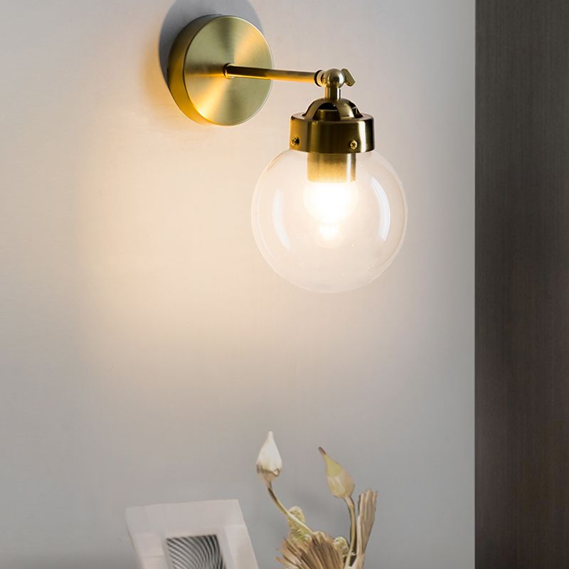 Industrial Style Ball Wall Sconce Glass 1 Light Sconces in Gold for Bedroom