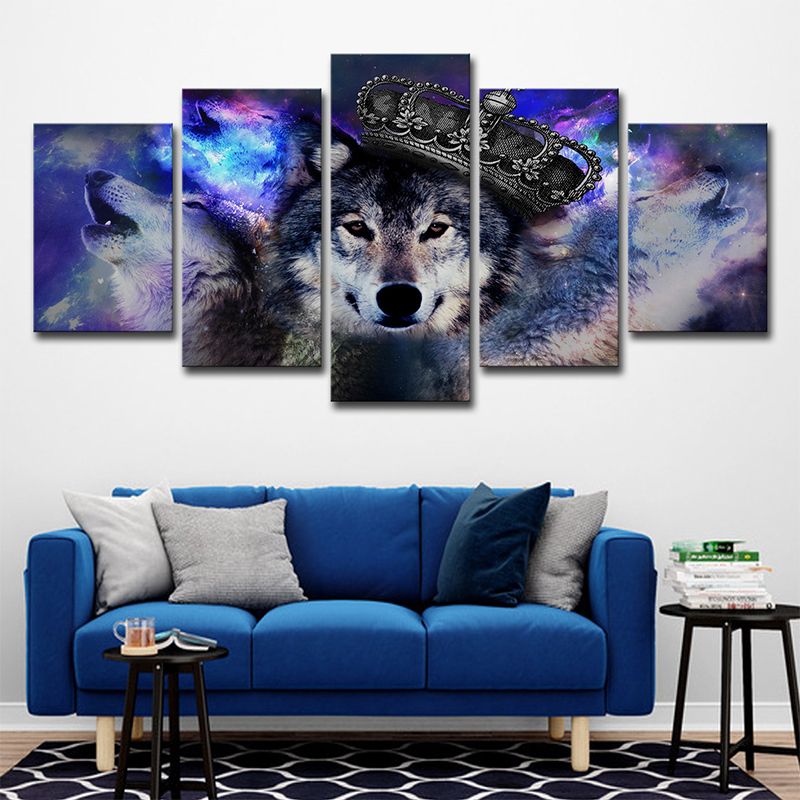 Digital Print Wolves Wall Art Purple Modernism Canvas for Living Room, Multi-Piece