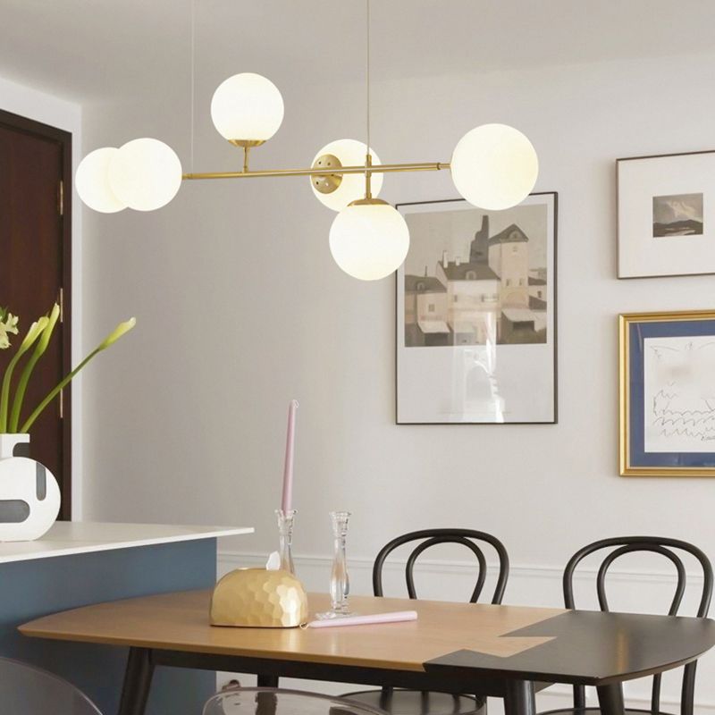 Modern Style Ball Shape Island Pendants Glass Pendant Lights in Gold for Dining Room