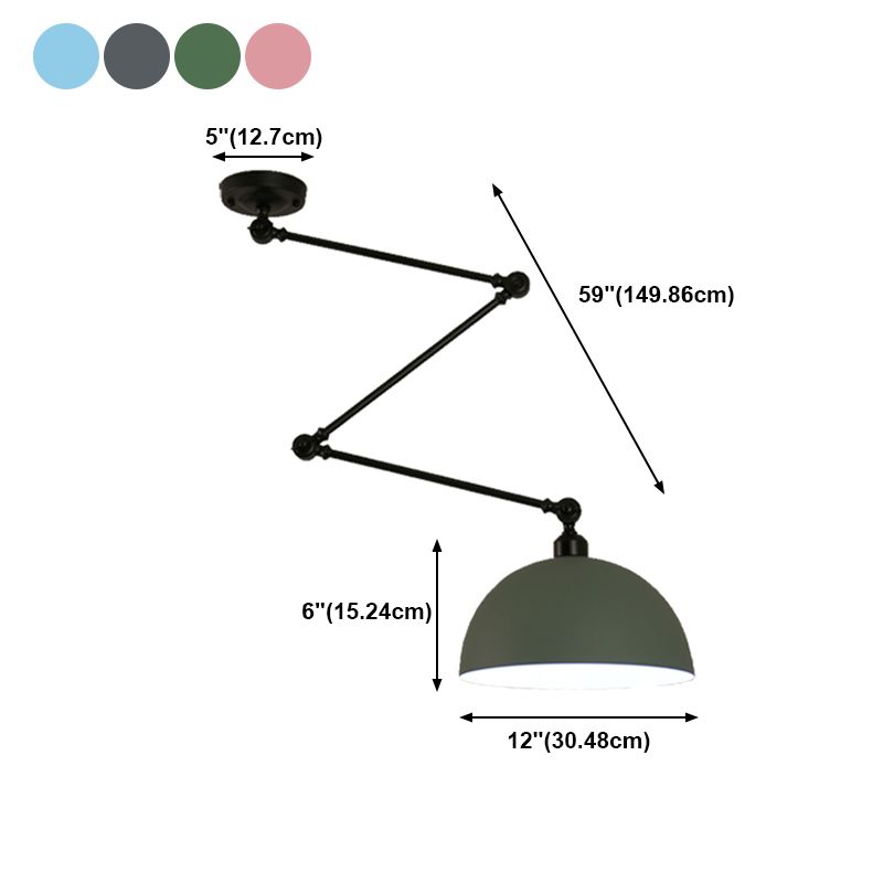 Macaron 1-Bulb Suspension Lamp Metal Swing Arm Pendant Light with Dome Shade