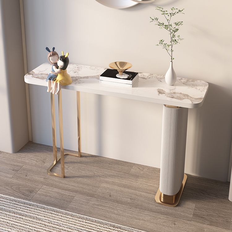 Glam Console Accent Table Rectangle Console Sofa Table in Stone