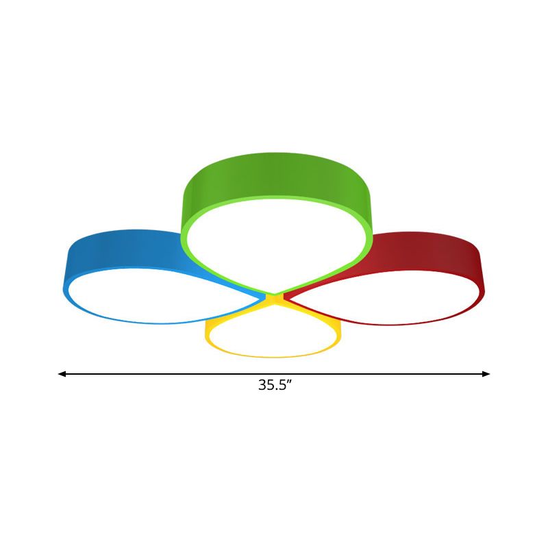 23.5"/35.5" W Macaron 4-Petal Flower Ceiling Flush Metallic Kindergarten LED Flush Mount Lamp in Red-Yellow-Blue-Green, White/3 Color Light