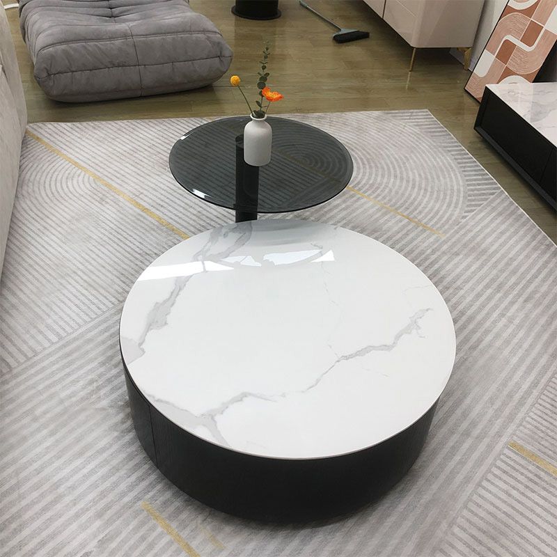 Slate Round Coffee Table Solid Wood Coffee Cocktail Table for Living Room