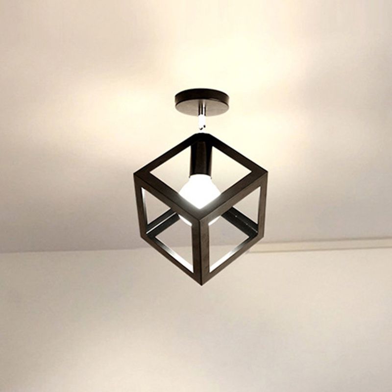 Plafoniera da incasso geometrica nera in stile creativo industriale in ferro battuto per corridoio