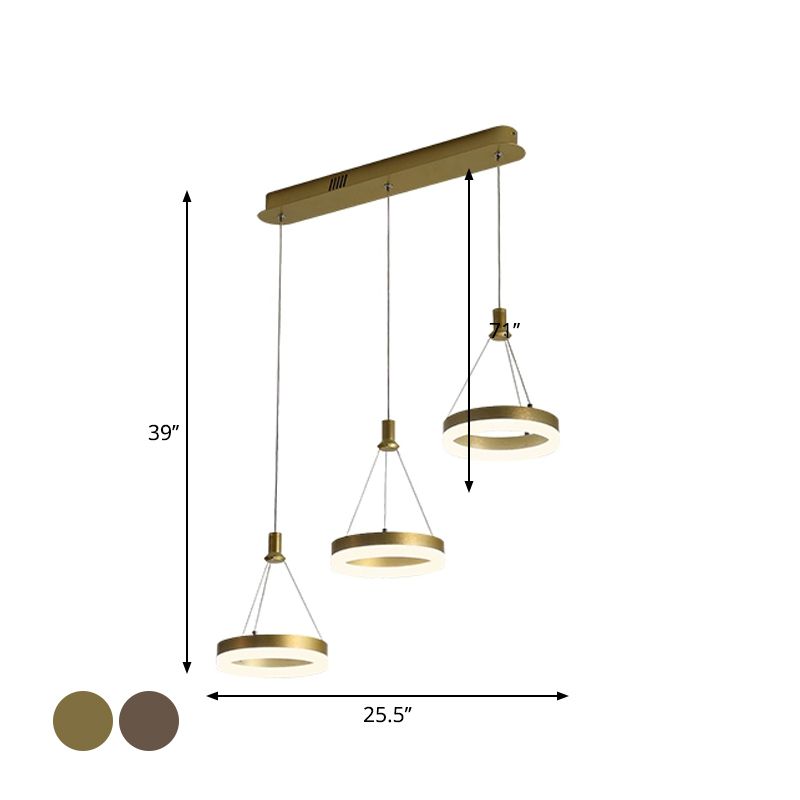 Sala da pranzo a forma di anello calare a sospensione acrilico lED in stile moderno a più luce sospesa in oro/caffè, luce calda/bianca