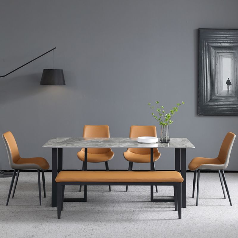 Industrial Grey Table for Restaurant Rectangle Dining Table with Double Pedestal