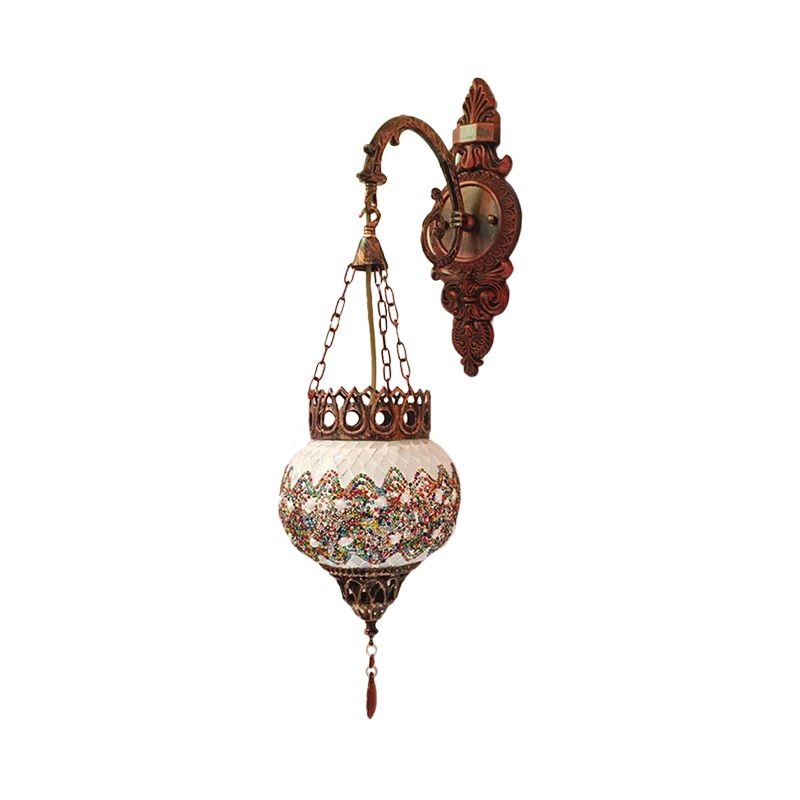 1 Bulb Global Wall Sconce Decorative Copper Stained Glass Wall Light Fixture for Living Room