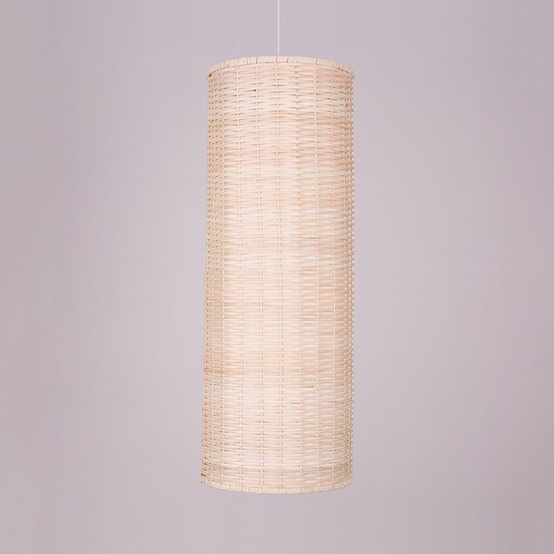 10 "/12" W Zylinder hängende hängende helle asiatische Stil Rattan 1 Leichte beige Deckenbeleuchtung für das Restaurant