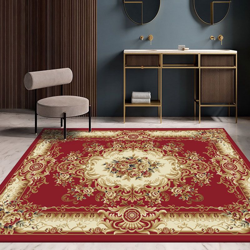Classical Floral Printed Rug Polyester Indoor Carpet Non-Slip Backing Area Rug for Living Room