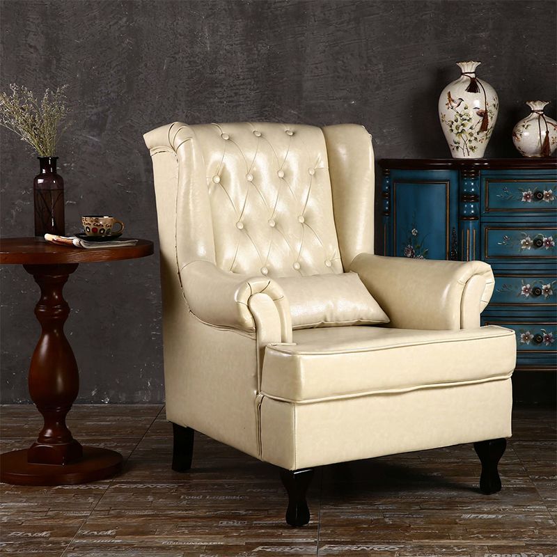 Mid-century Modern 33.46" Wide Leather Tufted Back Rolled Arms Chair