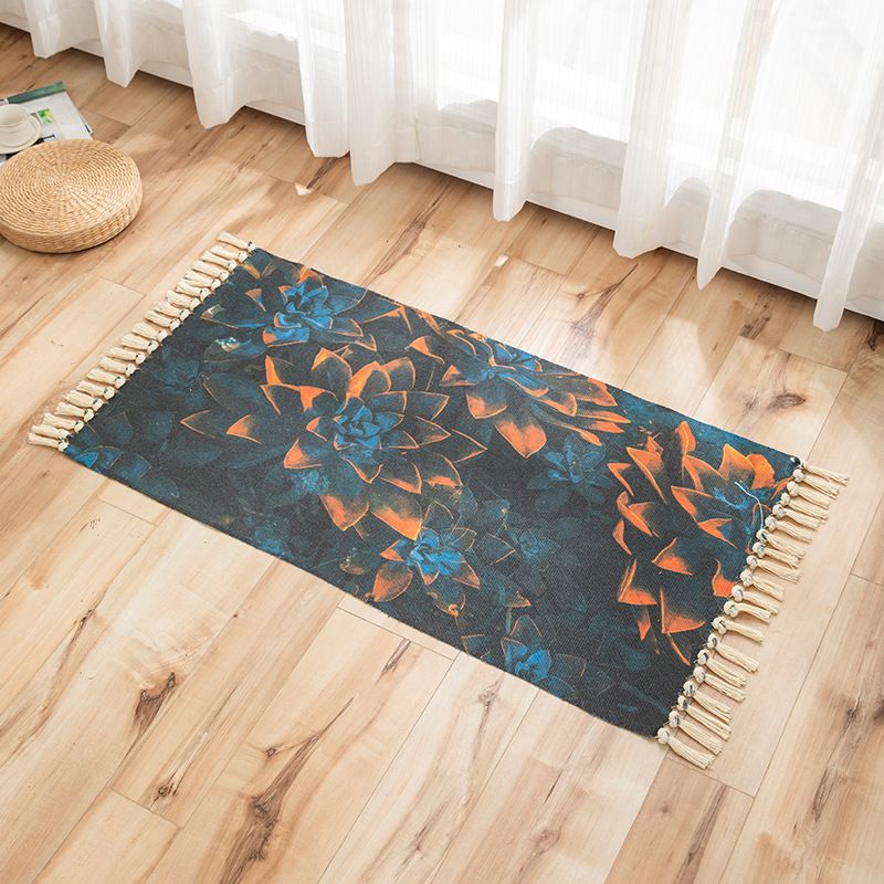Levendige planten gebreide vloerkleed multi -gekleurde modern tapijt synthetisch huisdiervriendelijk tapijt voor logeerkamer