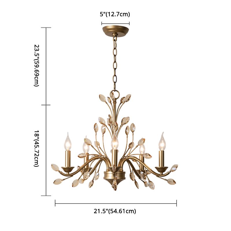 Branches Pendant Lighting Fixture Rustic Style Gold Crystal Hanging Pendant Light